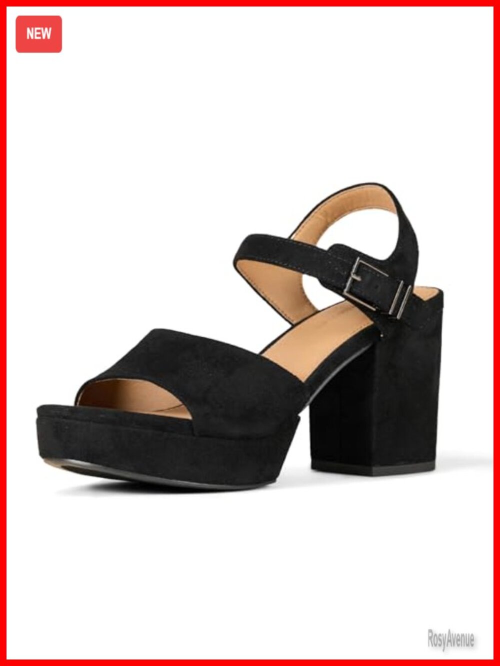 Platform Block Heel Sandals with Ankle Strap Memory Foam Faux Suede